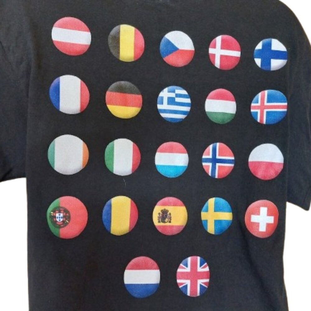 Black T-Shirt with Flag Symbols Size Small